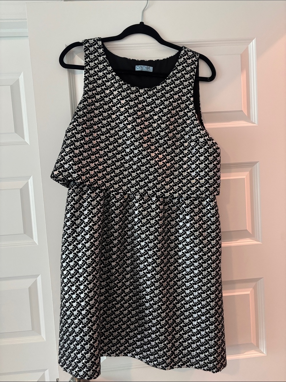 Cynthia Rowley Black and White Houndstooth Midi Dress